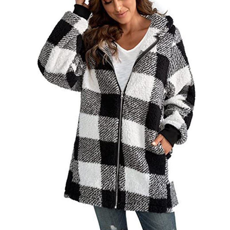 Arabella Plaid Fleece Hooded Coat